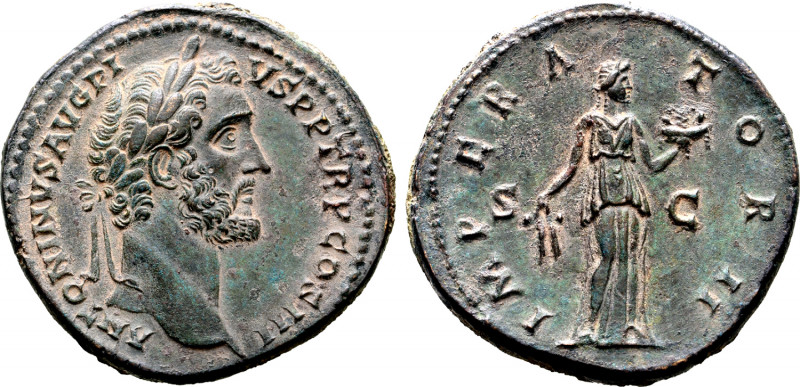 Antoninus Pius Æ Sestertius. Rome, AD 143-144. ANTONINVS AVG PIVS P P TR P COS I...