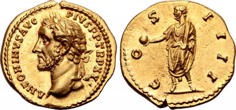 Antoninus Pius AV Aureus. Rome, AD 151-152. ANTONINVS AVG PIVS P P TR P XV, laur...
