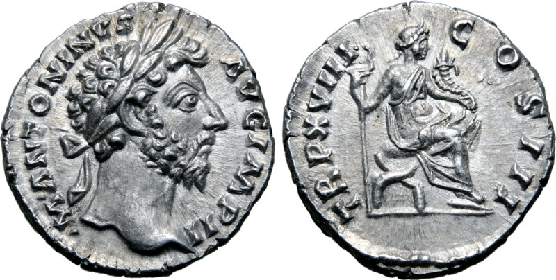 Marcus Aurelius AR Denarius. Rome, AD 163-164. M ANTONINVS AVG IMP II, laureate ...