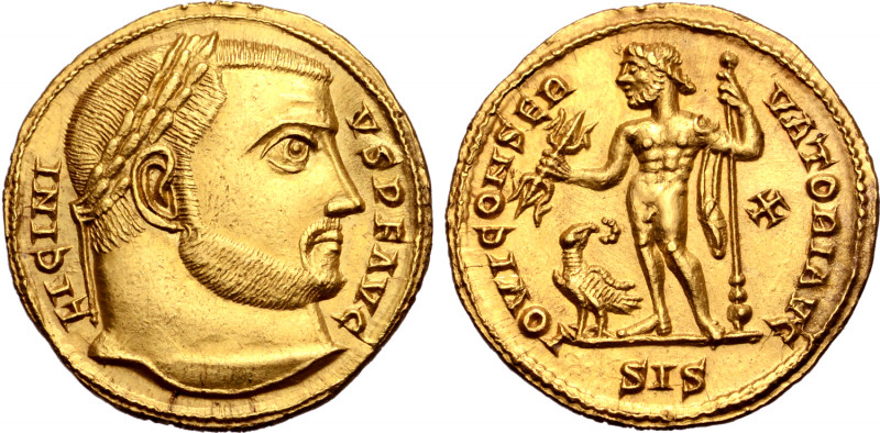 Licinius I AV Aureus. Siscia, AD 316. LICINIVS P F AVG, laureate head to right /...