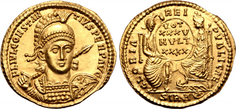 Constantius II AV Solidus. Sirmium, AD 355-361. FL IVL CONSTANTIVS PERP AVG, pea...