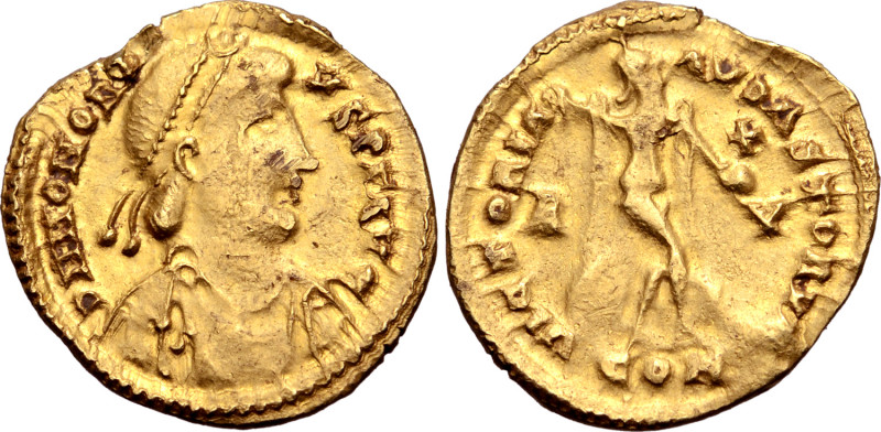 Visigoths, Pseudo-Imperial AV Tremissis. In the name of Honorius. Uncertain mint...