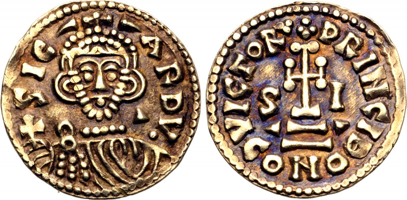 Lombards, Beneventum. Sicard AV Solidus. AD 832-839. SIC - ⧾ - ARDV•, crowned an...