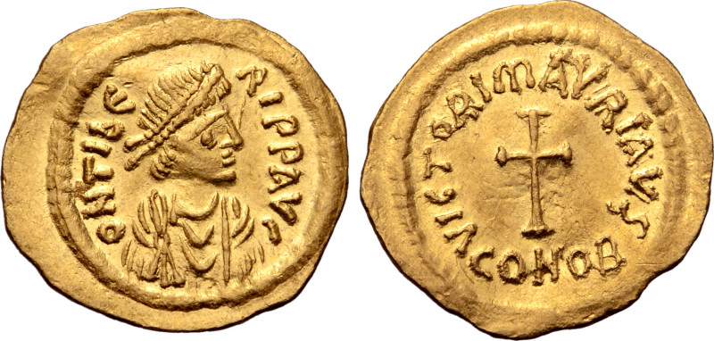 Maurice Tiberius AV Tremissis. Constantinople, AD 583-602. D N TIЬЄRI P P AVI, p...