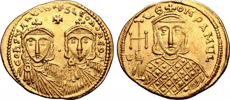 Constantine V Copronymus, with Leo IV and Leo III, AV Solidus. Constantinople, c...