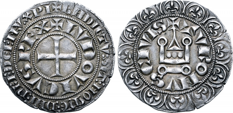 France, Kingdom. Louis IX AR Gros Tournois. 1266-1270. ✠ BNDICTV ⁝ SIT ⁝ NOᙏЄ ⁝ ...