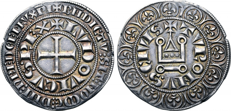 France, Kingdom. Louis IX AR Gros Tournois. 1266-1270. ✠ BNDICTV ⁝ SIT ⁝ NOᙏЄ ⁝ ...