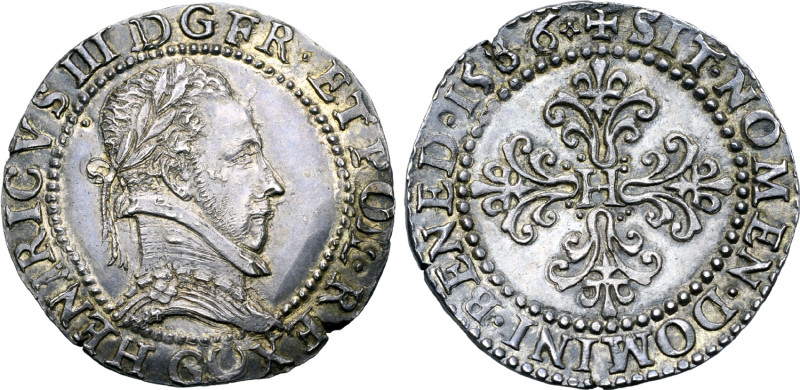 France, Kingdom. Henri III AR Demi-franc au col plat. Poitiers mint, 1586G. Étie...