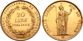 Italian States, Milano (Milan, Provisional Government) AV 20 Lire.