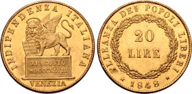 Italian States, Venezia (Venice, Provisional Government). Republic of San Marco AV 20 Lire.
