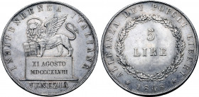 Italian States, Venezia (Venice, Provisional Government). Republic of San Marco AR 5 Lire.