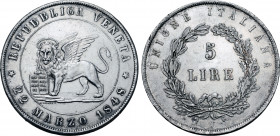 Italian States, Venezia (Venice, Provisional Government). Republic of San Marco AR 5 Lire.