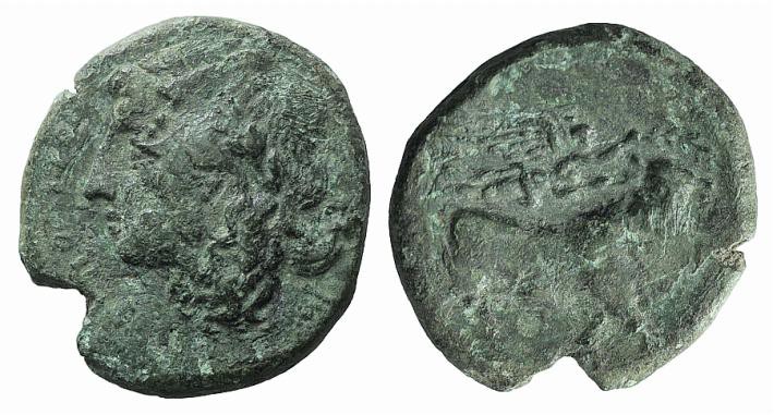 Campania, Neapolis, c. 270-250 BC. Æ (20mm, 5.21g, 11h). Laureate head of Apollo...
