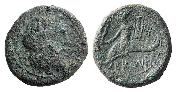 Southern Apulia, Brundisium, 2nd century BC. Æ Sextans (16mm, 4.29g, 3h). Head o...