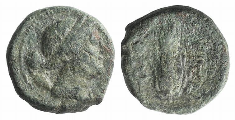 Northern Lucania, Paestum, after 211 BC. Æ Uncia (12mm, 2.41g, 9h). Wreathed hea...