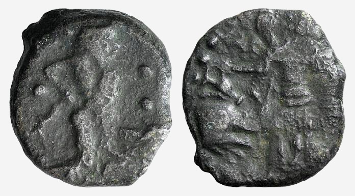 Sicily, Himera as Ila, c. 420-408 BC. Æ (15mm, 2.65g, 6h). Nymph standing l., sa...