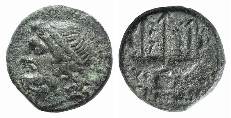 Sicily, Syracuse, 214-212 BC. Æ (12mm, 2.09g, 12h). Head of Zeus l., wearing tai...