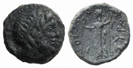 Sicily, Syracuse. Roman Rule, after 212 BC. Æ (19mm, 5.82g, 12h). Male head r., wearing tainia. R/ Isis standing slightly l., holding wreath and staff...