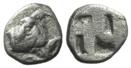 Thraco-Macedon Region (?), c. 5th century BC. AR Obol (7mm, 0.46g). Forepart of goat r., head reverted. R/ Quadripartite incuse square. SNG ANS -. VF
