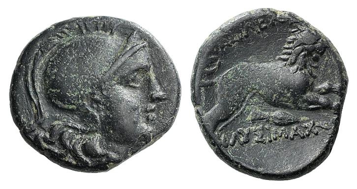 Kings of Thrace, Lysimachos (305-281 BC). Æ (16mm, 3.68g, 3h). Helmeted head of ...