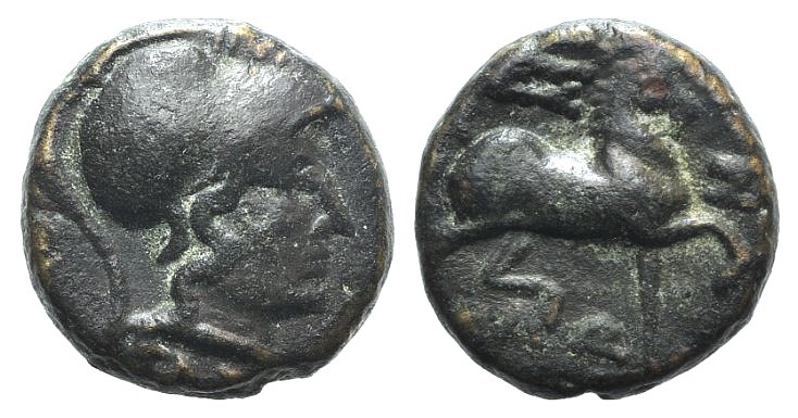 Thessaly, Thessalian League, 120-50 BC. Æ Dichalkon (15mm, 4.39g, 1h). Helmeted ...