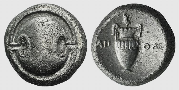 Boeotia, Thebes, c. 395-338 BC. AR Stater (21mm, 11.83g). Apol-, magistrate, 363...
