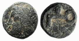 Asia Minor, Uncertain mint, c. 5th-4th century BC. Æ (8mm, 1.32g). Laureate head l. R/ Key or hook-like symbol. Green patina, near VF