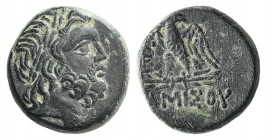 Pontos, Amisos, c. 85-65 BC. Æ (19mm, 8.34g, 12h). Struck under Mithradates VI. Laureate head of Zeus r. R/ Eagle standing l., head r., on thunderbolt...