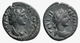 Mysia, Germe. Pseudo-autonomous, c. AD 100-130. Æ (16mm, 2.59g, 12h). Laureate and draped bust of the Senate r. R/ Laureate and draped bust of Apollo ...