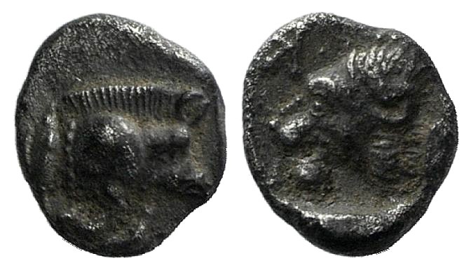 Mysia, Kyzikos, c. 450-400 BC. AR Hemiobol (6mm, 0.30g, 7h). Forepart of boar r....
