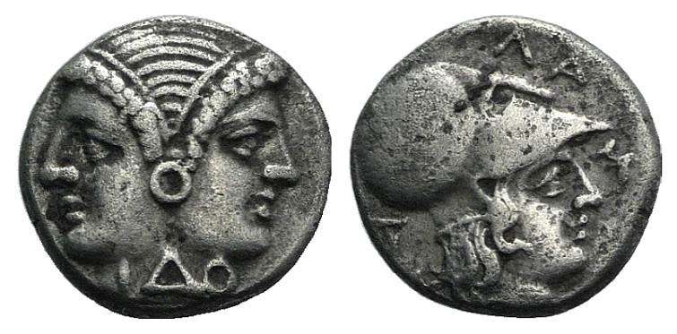 Mysia, Lampsakos, 4th-3rd centuries BC. AR Diobol (10mm, 1.30g, 12h). Female jan...