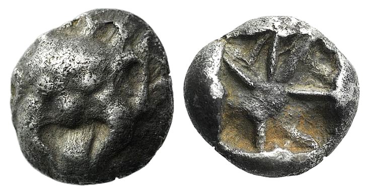 Mysia, Parion, 5th century BC. AR Drachm (13mm, 3.68g). Facing gorgoneion with p...