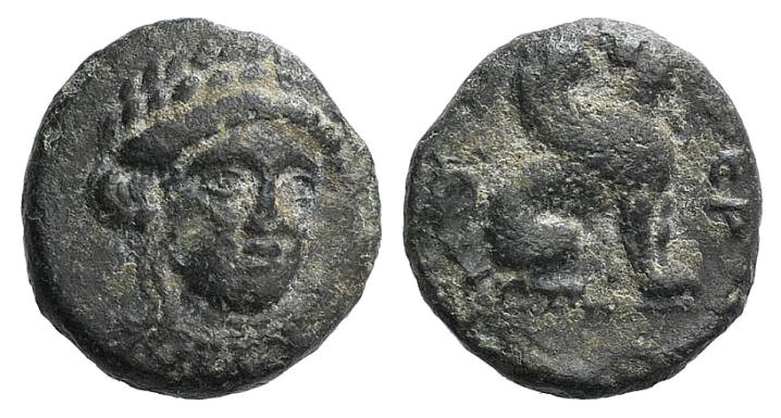 Troas, Gergis, c. 350-300 BC. Æ (11mm, 1.46g, 12h). Head of Sibyl Herophile faci...
