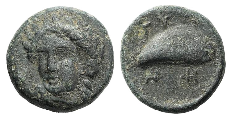 Aeolis, Gyrneion, 4th century BC. Æ (10mm, 1.66g, 5h). Laureate head of Apollo f...