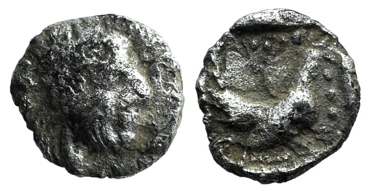 Lesbos, Methymna, c. 450/40-406/379 BC. AR Hemiobol (6mm, 0.28g, 6h). Female hea...