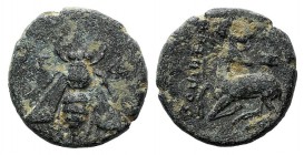 Ionia, Ephesos, c. 390-320/00 BC. Æ (13mm, 2.05g, 11h). […]aryppos, magistrate. Bee. R/ Stag kneeling l., head r.; astragalos above. Cf. SNG Copenhage...