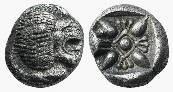 Ionia, Miletos, late 6th-early 5th century BC. AR Diobol (8mm, 1.13g). Forepart ...