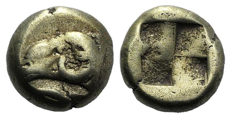 Ionia, Phokaia, c. 521-478 BC. EL Hekte – Sixth Stater (9mm, 2.49g). Head of ram...