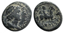 Lydia, Mostene. Pseudo-autonomous issue, 1st-2nd century AD. Æ (19mm, 4.60g, 12h). Draped bust of the Senate r. R/ Hero, holding double-axe over his s...