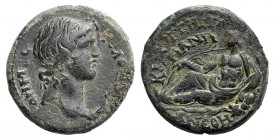 Phrygia, Colossae(?). Imperial time. Æ (22.5mm, 7.70g, 6h). ΔEMOC KOΛO[…], Head of Demos r. R/ K[...] PIANH [...] ANEΘH[...], River reclining l., hold...