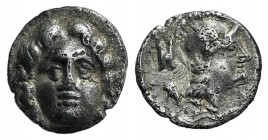 Pisidia, Selge, c. 350-300 BC. AR Obol (9mm, 0.98g, 9h). Facing gorgoneion. R/ Helmeted head of Athena r.; astralagos behind. SNG BnF 1934. VF
