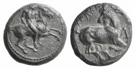 Cilicia, Kelenderis, c. 410-375 BC. AR Stater (21mm, 10.50g, 1h). Nude youth, holding whip, dismounting from horse rearing r. R/ Goat kneeling r., hea...