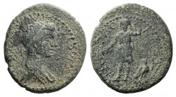 Cilicia, Selinus. Antiochos IV of Commagene (AD 38-72). Æ (25mm, 10.19g, 12h). Diademed and draped bust r. R/ Apollo Sidetes standing facing, holding ...