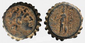 Seleukid Kings, Alexander I Balas (152-145 BC). Serrate Æ (20mm, 8.60g, 12h). Antioch. Diademed head of Alexander I r. R/ Athena standing l., holding ...