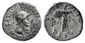 Baktria, Indo-Greek Kingdom. Menander I (c. 155-130 BC). AR Drachm (17mm, 2.42 g). Helmeted bust r. R/ Athena Alkidemos l., holding shield and thunder...