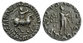 Indo-Skythians, Azes (c. 58-12 BC). AR Tetradrachm (23mm, 9.59g, 12h). Azes on horseback r., holding whip; Jha to r. R/ Pallas standing r., extending ...