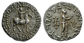 Indo-Skythians, Azes (c. 58-12 BC). AR Tetradrachm (25mm, 9.76g, 11h). Azes on horseback r., holding whip; Jha to r. R/ Pallas standing r., extending ...