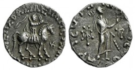 Indo-Skythians, Azes (c. 58-12 BC). AR Tetradrachm (23mm, 9.47g, 6h). Azes on horseback r., holding whip; Vi to r. R/ Pallas standing r., extending ha...