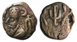 Kings of Elymais, Orodes III (c. 2nd century AD). Æ Drachm (13mm, 3.37g, 12h). Bust l. wearing tiara. R/ Anchor and dashes. Van’t Haaff Type 16.3.2-1....