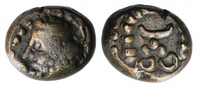 Kings of Elymais, Unidentified King. Æ Unit (11mm, 2.37g, 12h). Bust l. R/ Crescent and dots within wreath. Cf. Van’t Haaff Type 21.2. VF